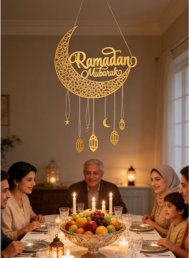 زينة رمضان، زينة رمضان الخشبية عيد مبارك - قلادات القلعة النجم والقمر، زينة معلقة احتفالية للمنزل هدية - Image 5